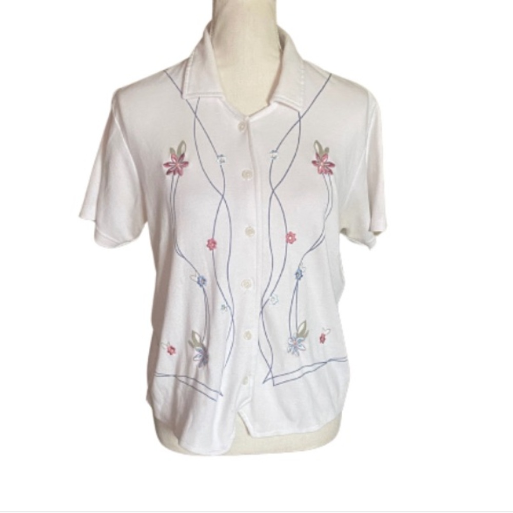 JENNIFER SCOTT Women’s White Button Up Casual Floral Blouse Size M